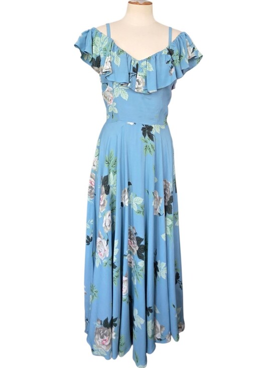 Trashy Diva Dresses & Skirts - Trashy Diva Hollywood Long Dress French Blue Rose Floral Rayon Crepe Size 6